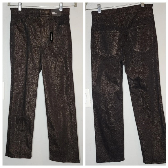 NWT Express Metallic Bronze Straight highrise stretch jeans.  Women's size 4 - Picture 1 of 16